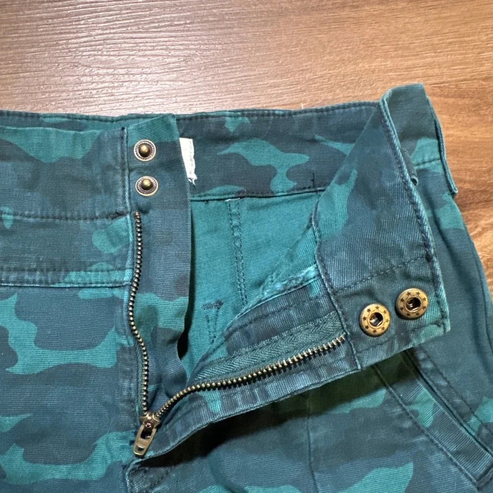 Anthropologie 25 PETITE Austin Cargo Utility Crop Pant Mid-Rise‎ Turquoise Green